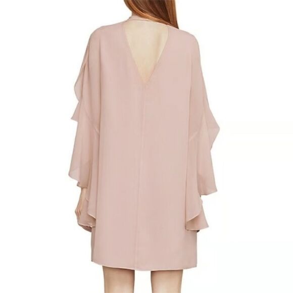 NWOT BCBG S pink silk chiffon dress w flutter sleeves - Picture 3 of 16